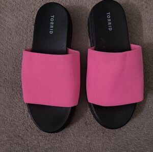 Torrid Black and Pink Slide Sandals